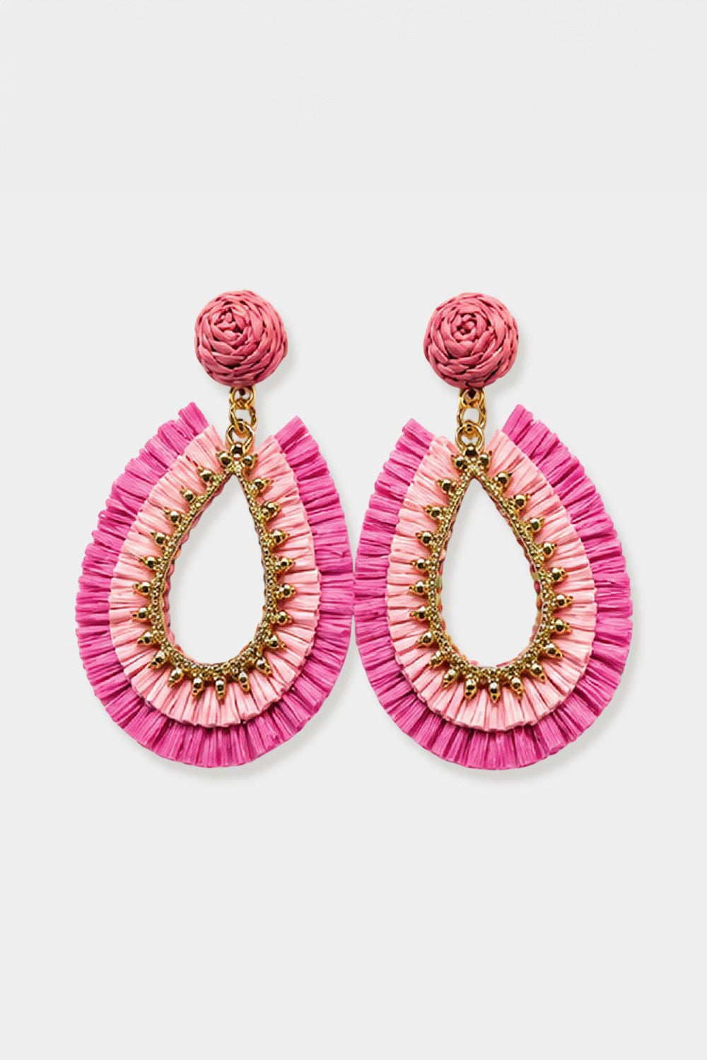 Layered Raffia Open Teardrop Statement Earrings