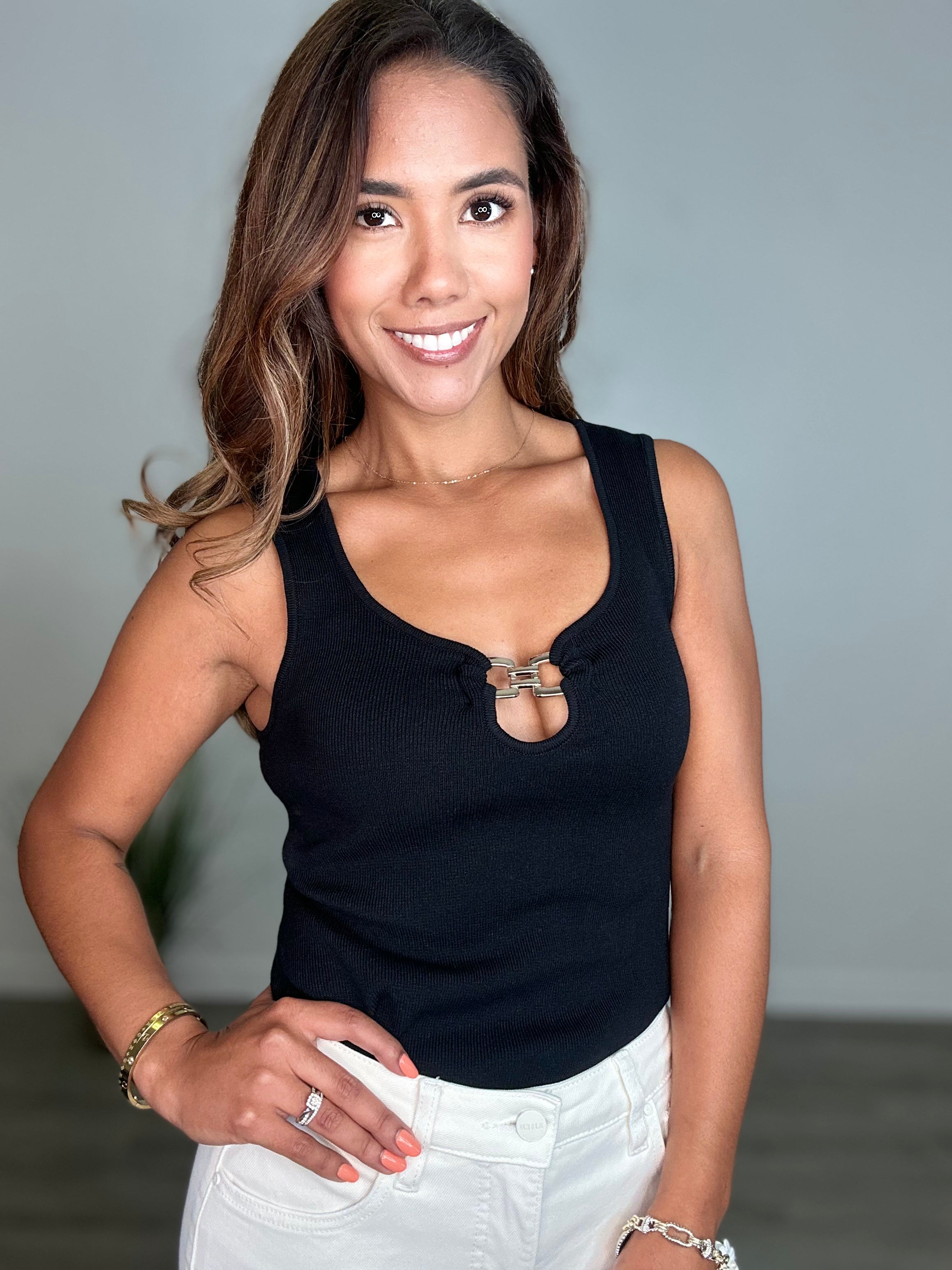 Gold-Tone Ribbed Knit Tank Top