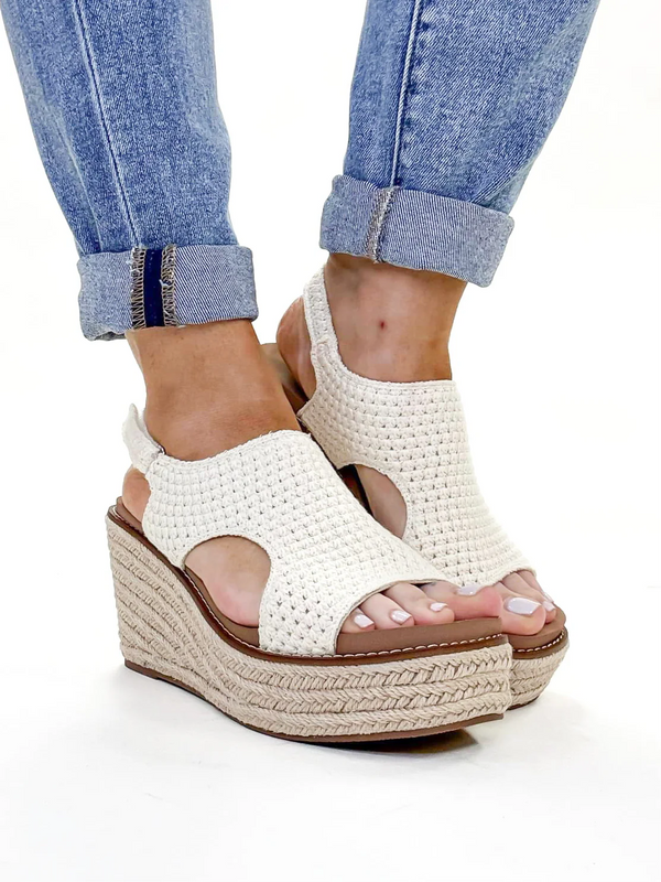 Corky’s Crochet Wedge Sandals