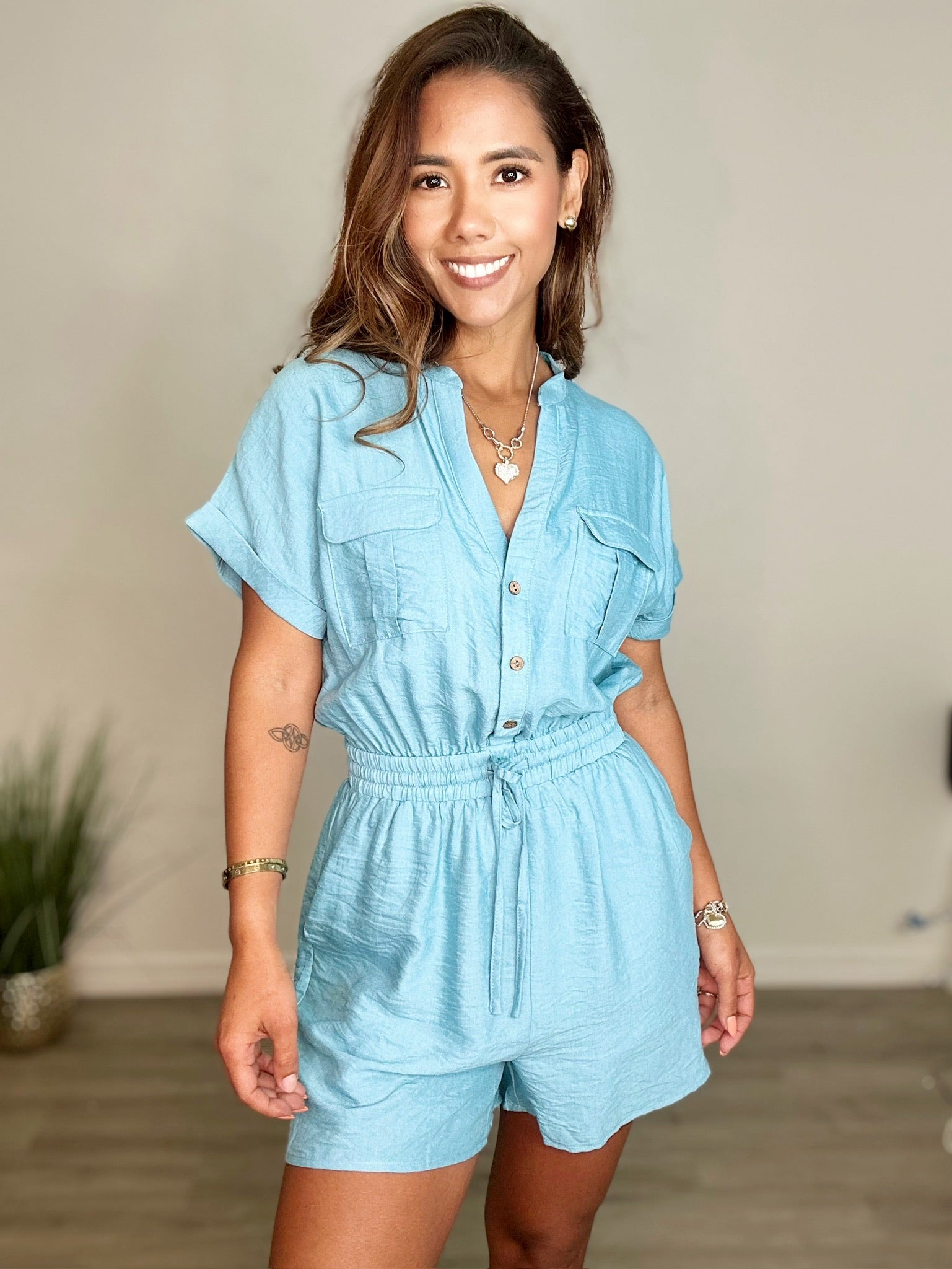 Button Down Woven Romper