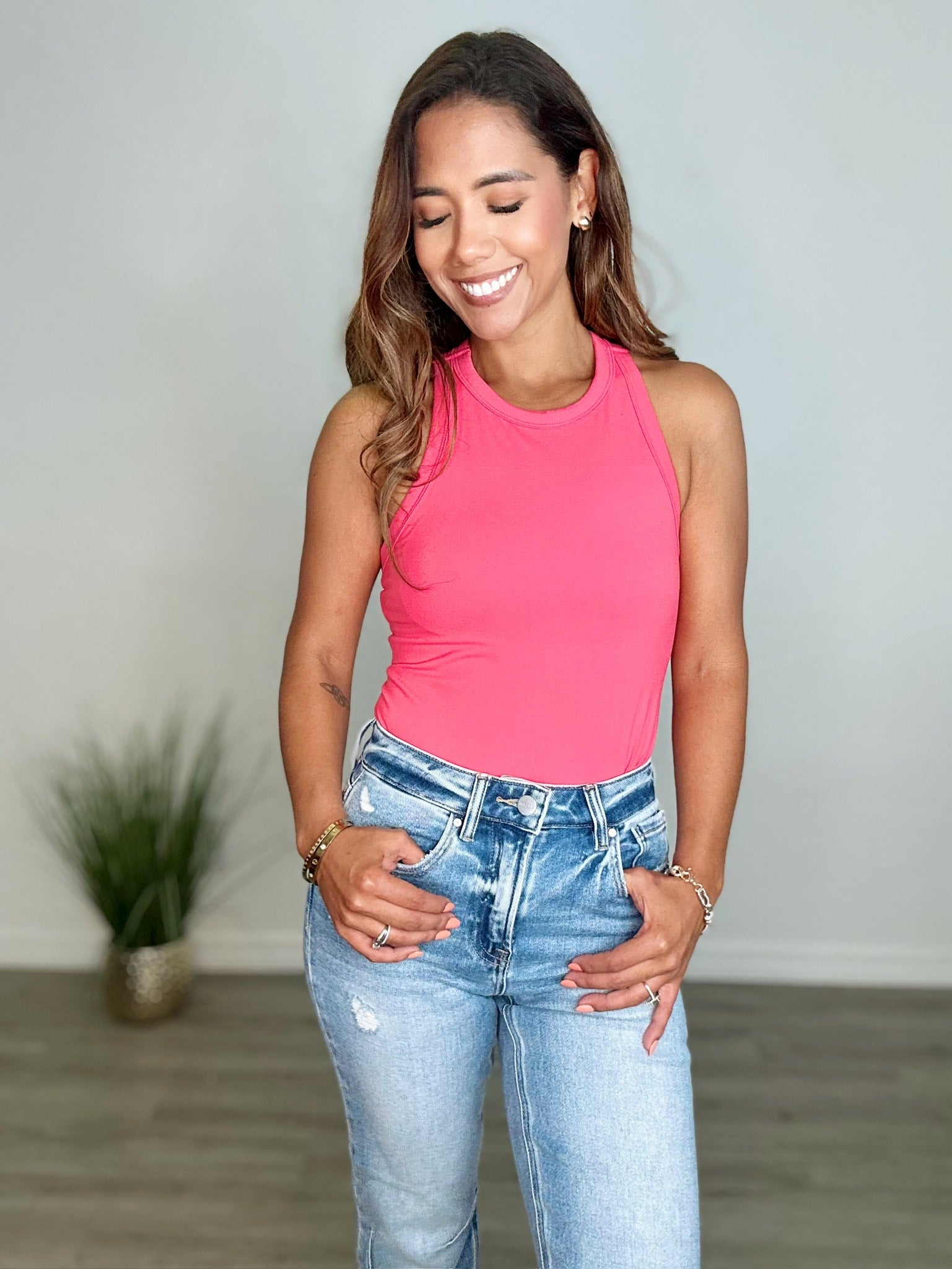 Flamingo Pink Butter Yoga Racerback Tank with Built-In Bra
