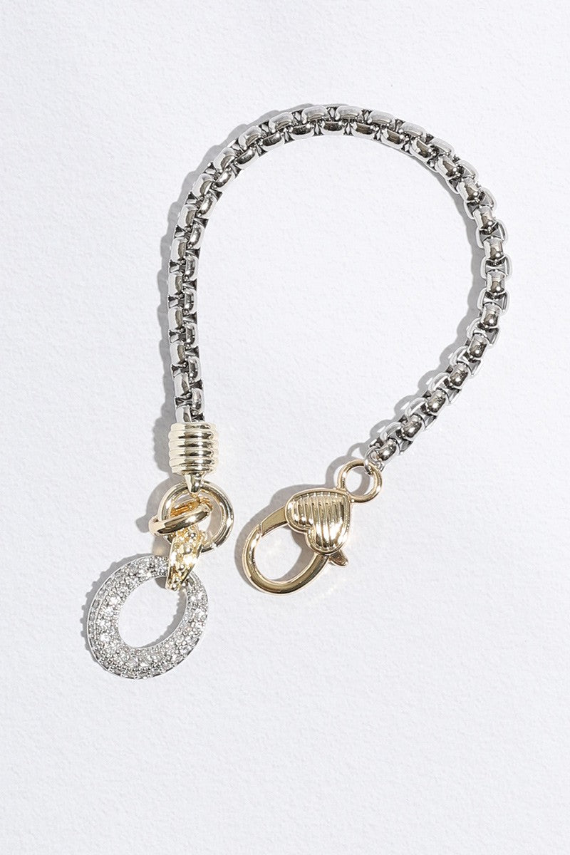 Two Tone CZ Open Oval Charm Bracelet