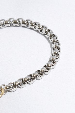 Two Tone CZ Open Oval Charm Bracelet