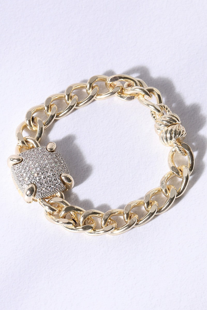 CZ Stone Paved Square Shape Detailed Bracelet
