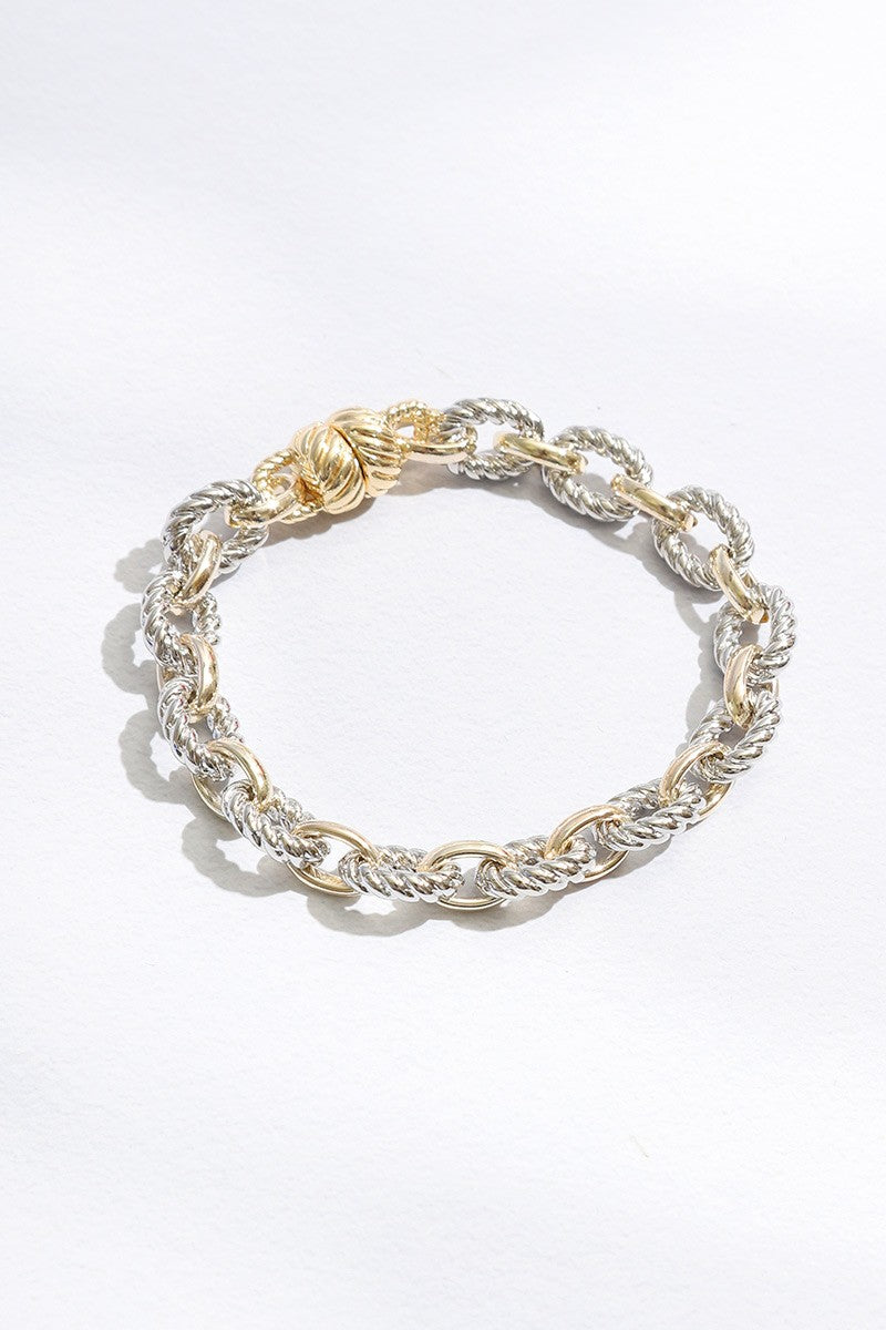 Two-Tone Twisted Chain-Linked Bracelet