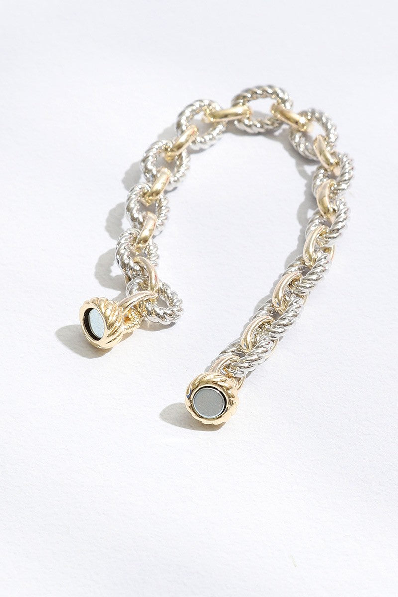 Two-Tone Twisted Chain-Linked Bracelet