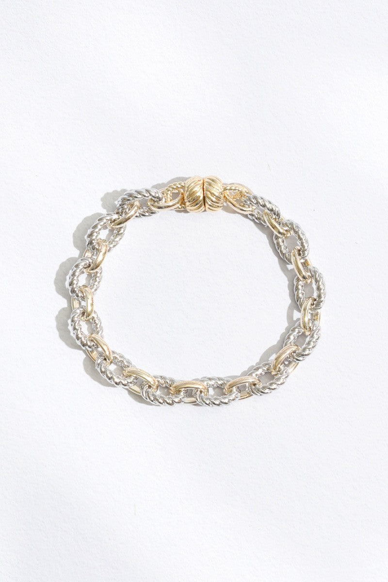 Two-Tone Twisted Chain-Linked Bracelet