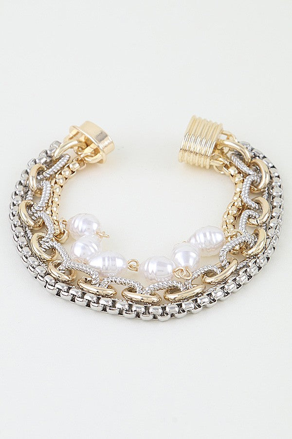 Layered Box Pearl Magnetic Bracelet