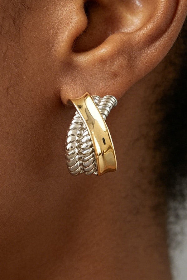 Two Toned Cubic Zirconia Twisted Earrings
