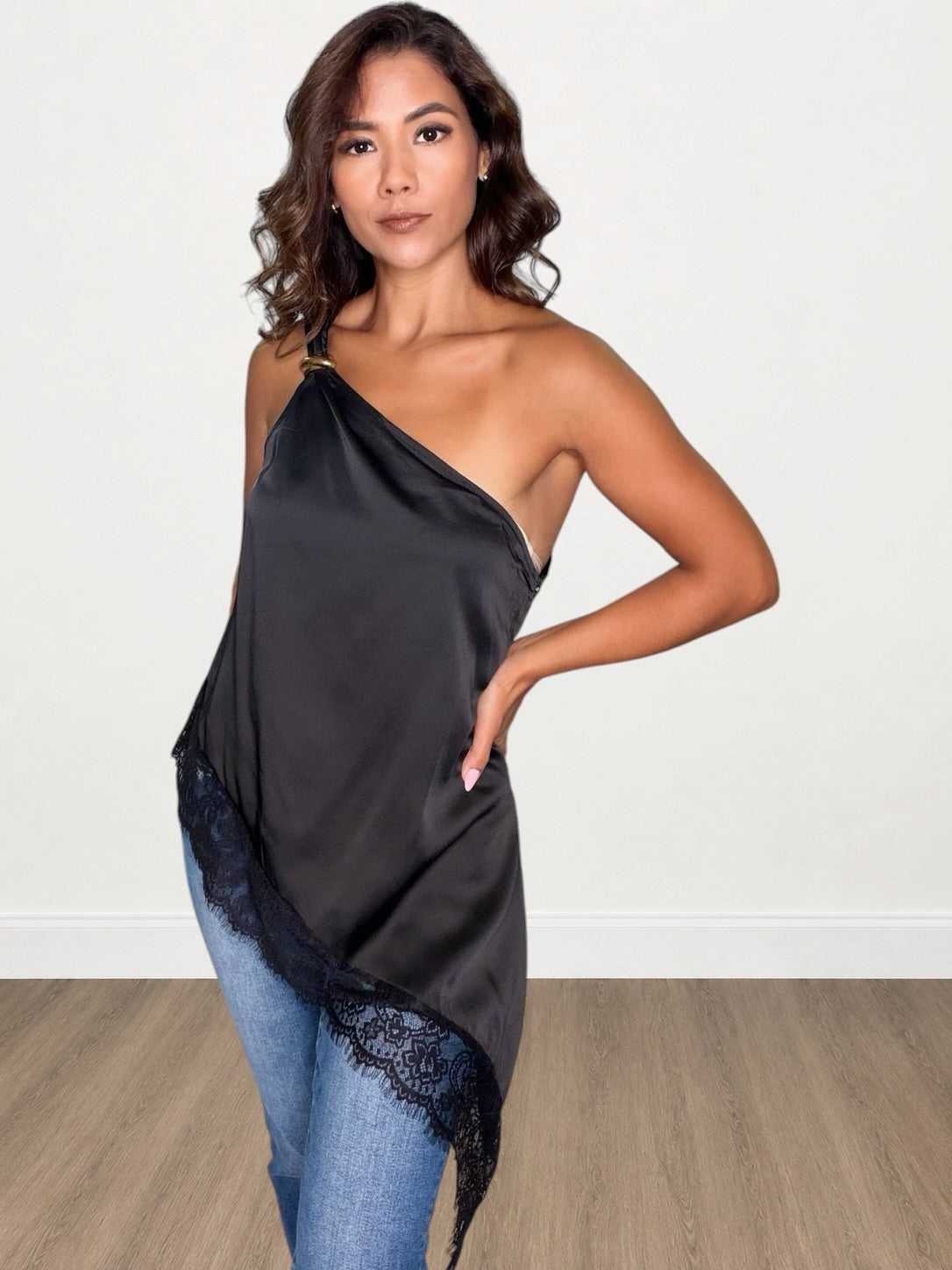One-Shoulder Metal Ring Top