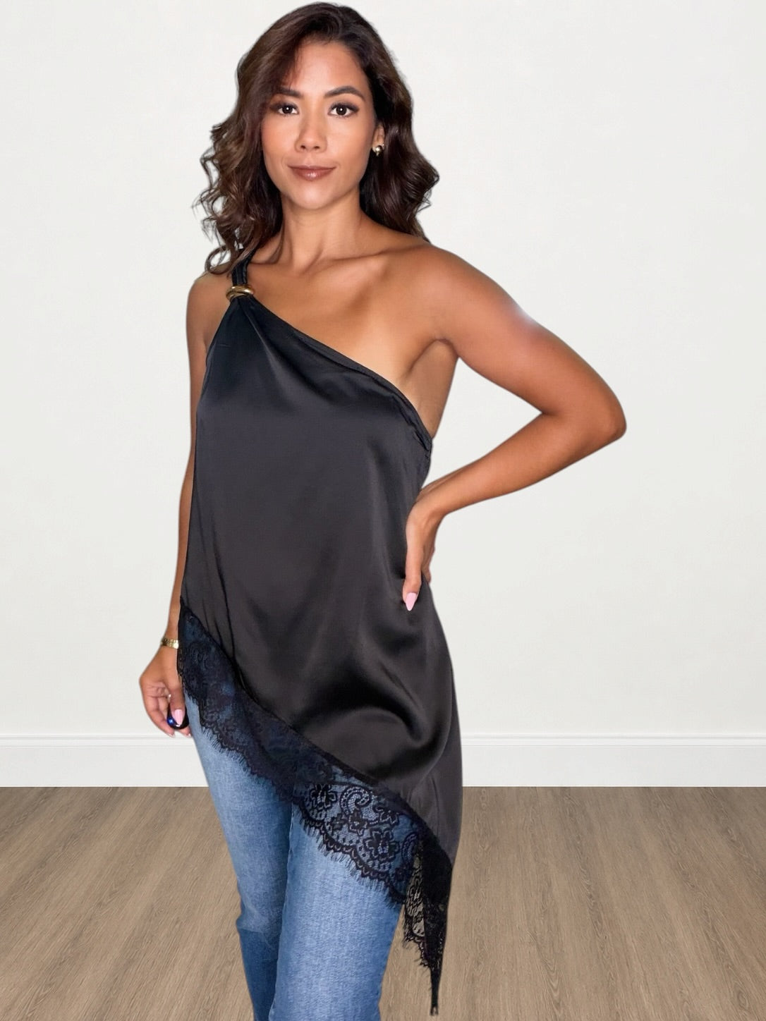 One-Shoulder Metal Ring Top