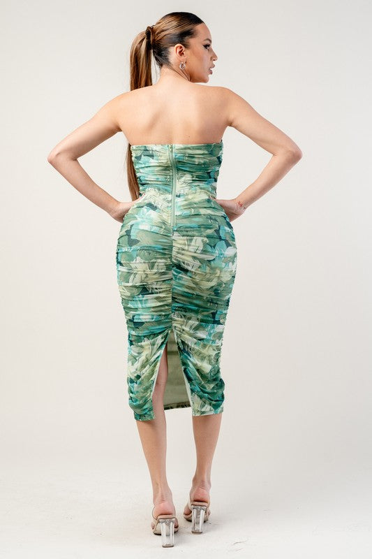 The Emerald Mesh Sweetheart Midi Dress