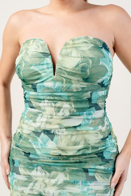 The Emerald Mesh Sweetheart Midi Dress