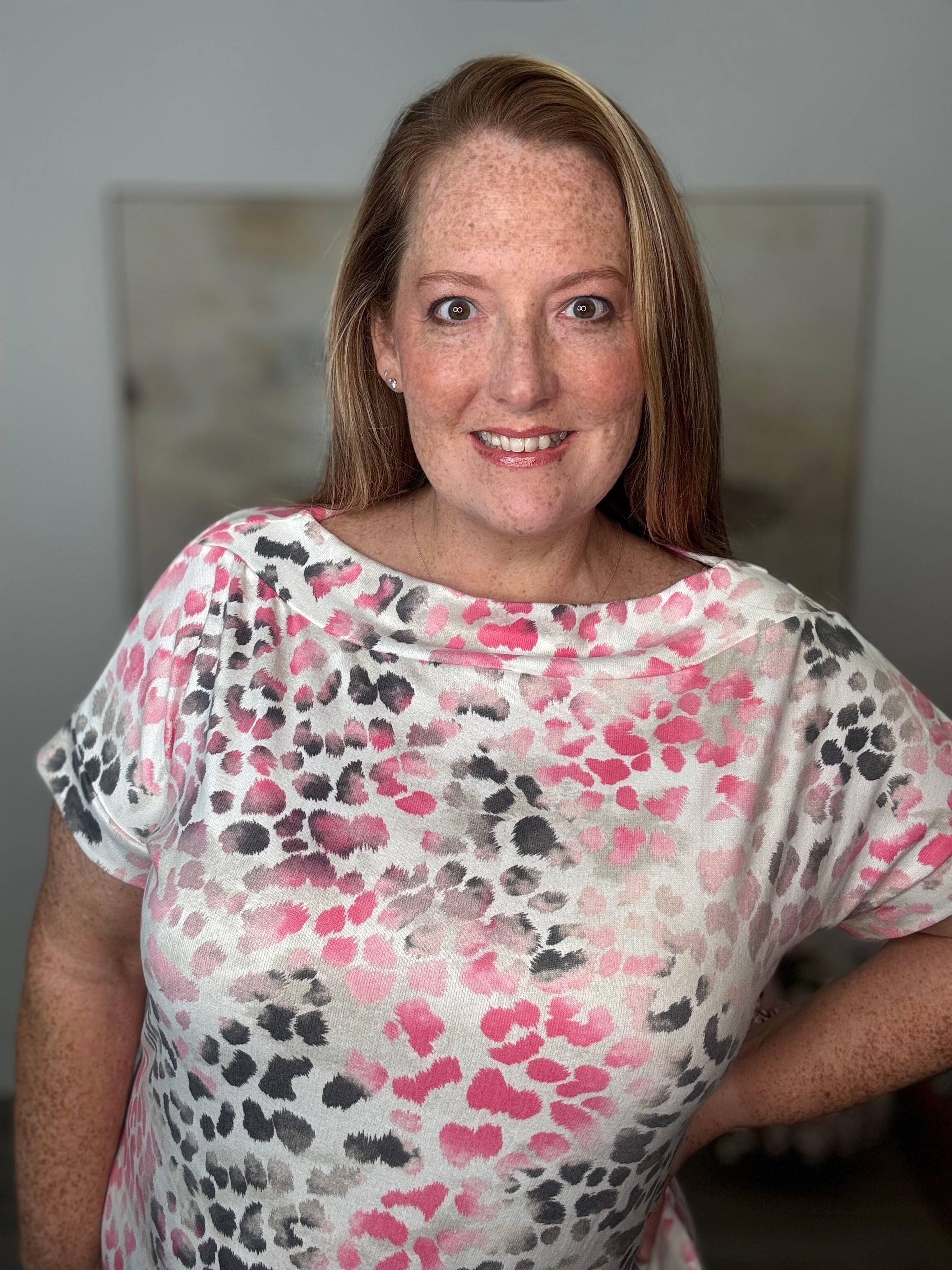 The Pink Animal Print Off Shoulder Top