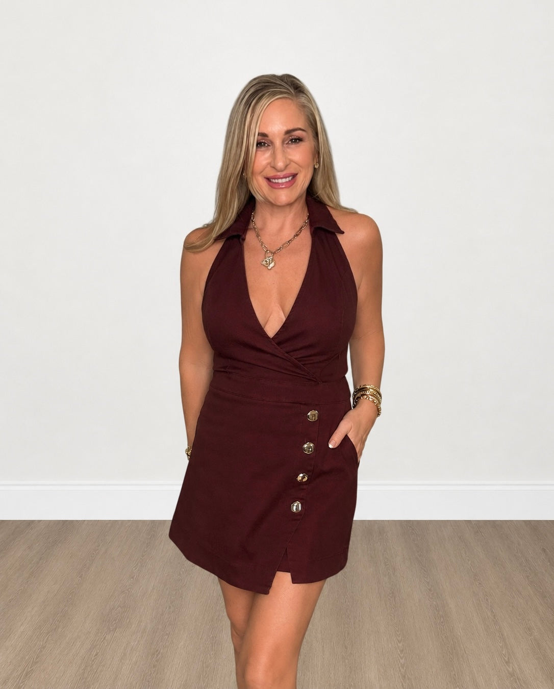 Collared Halter Wrap Romper