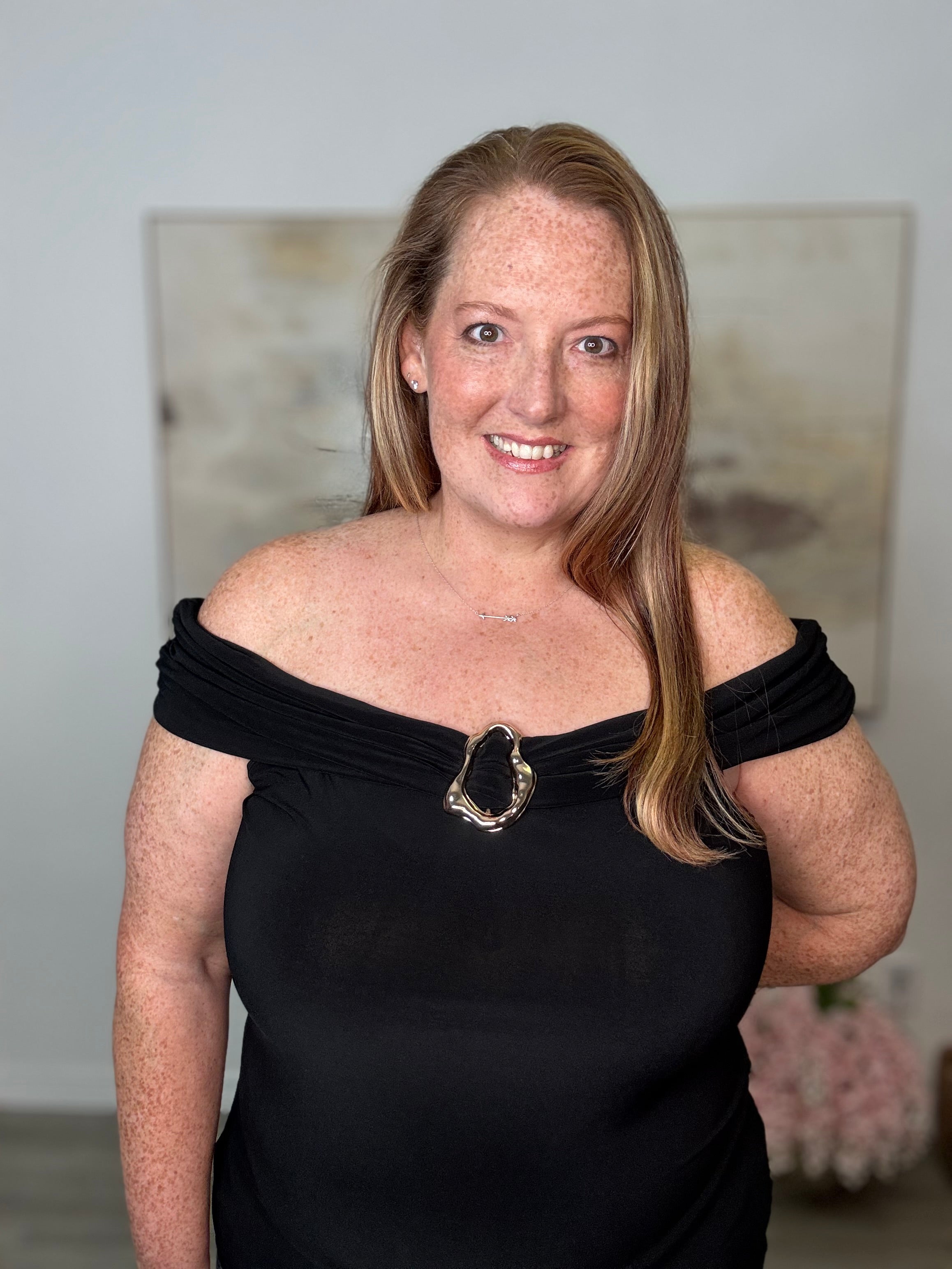 Off-the-Shoulder Top with Gold Accent Ring