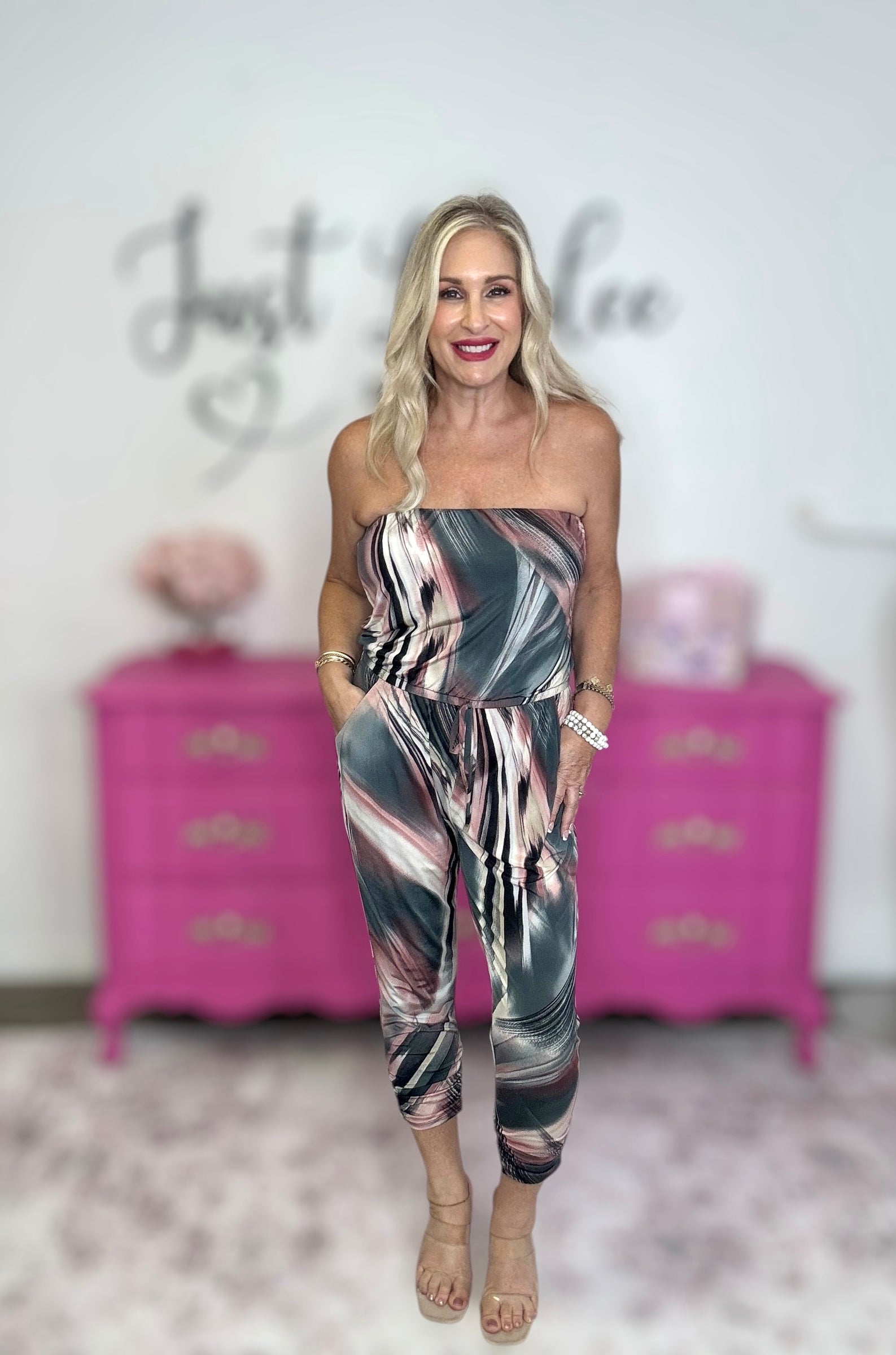 The Grey Strapless Jogger Jumpsuit