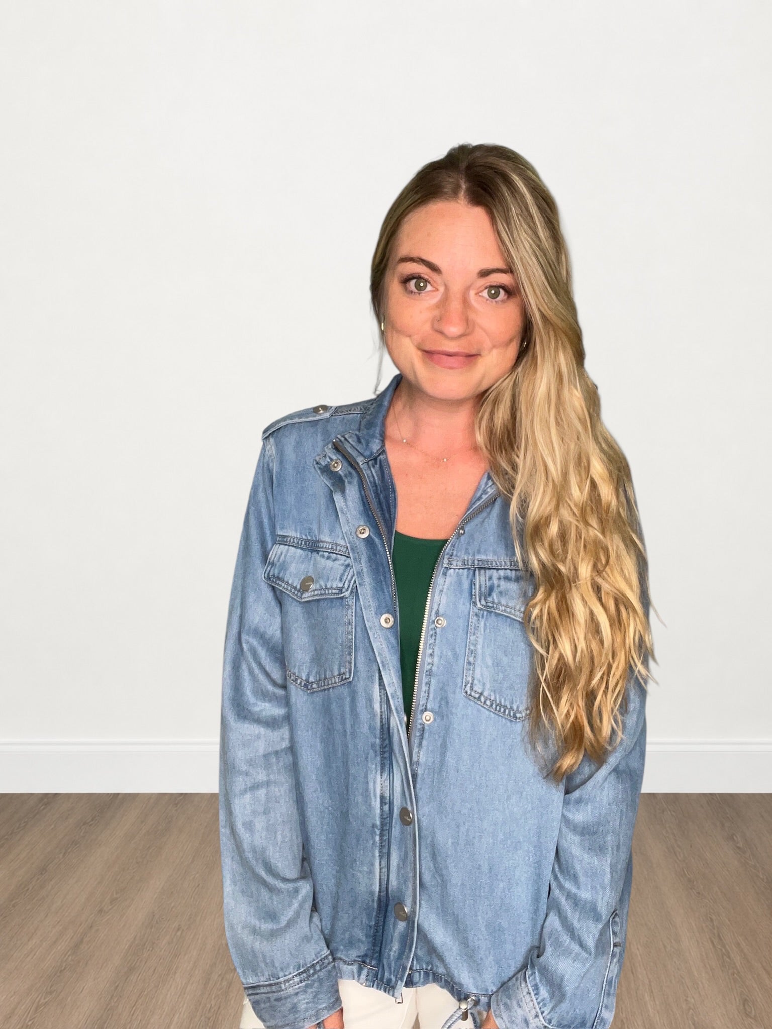 Medium Wash Back Storm Flap Denim Jacket