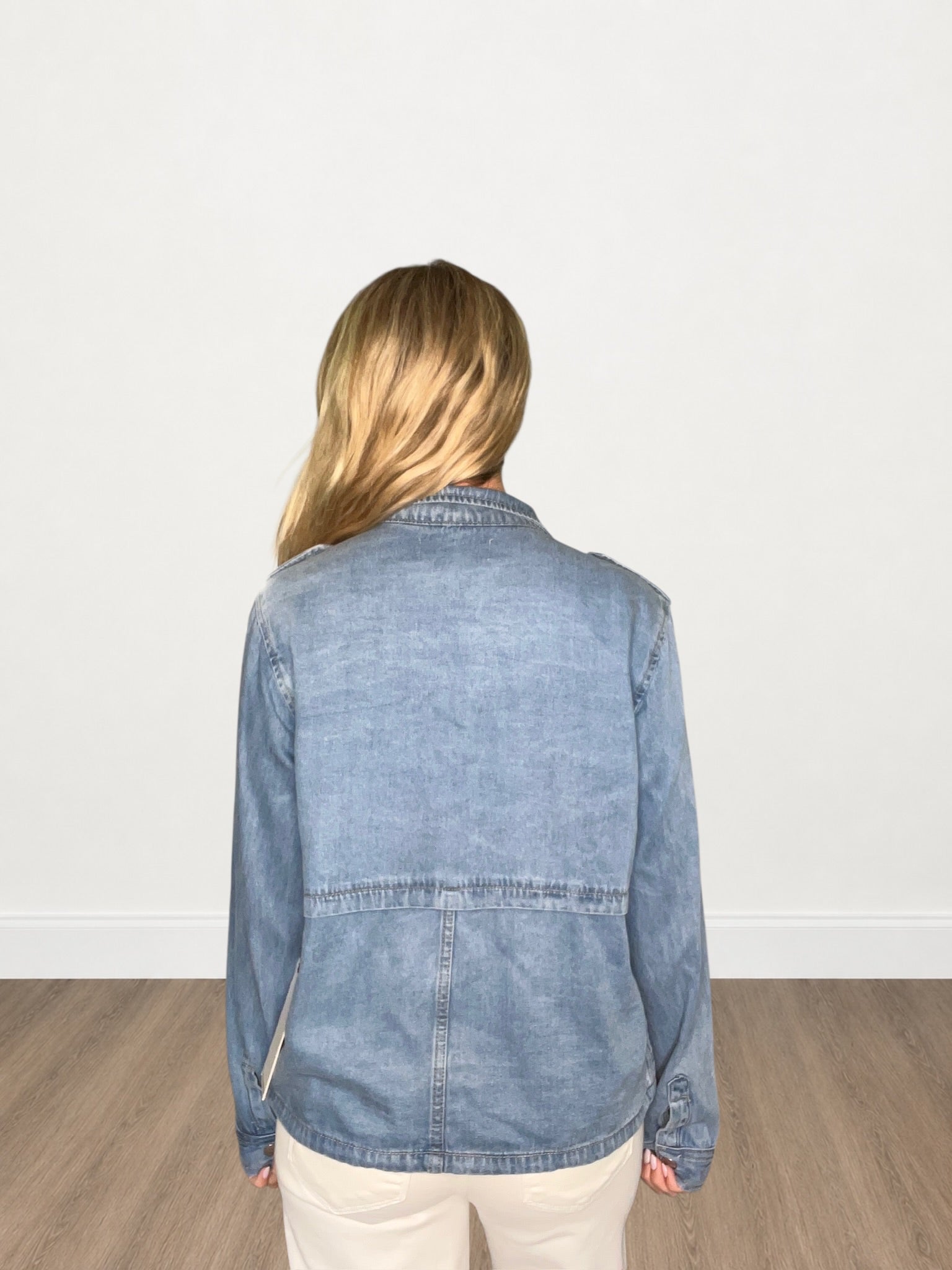 Medium Wash Back Storm Flap Denim Jacket