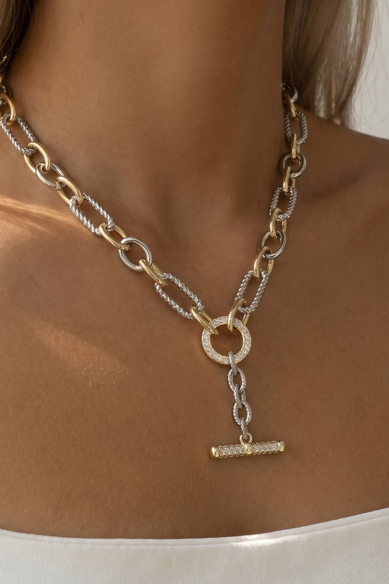 Two-Tone Pavé Toggle Necklace