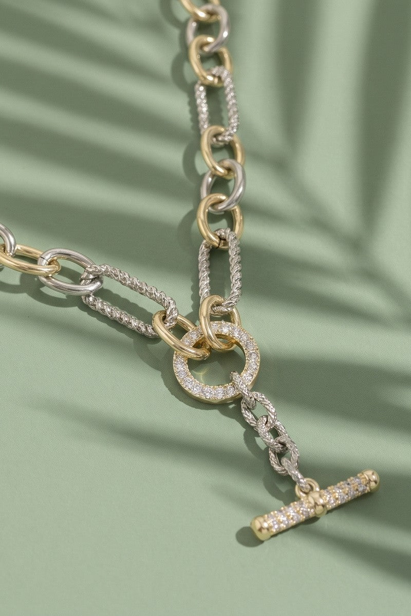 Two-Tone Pavé Toggle Necklace