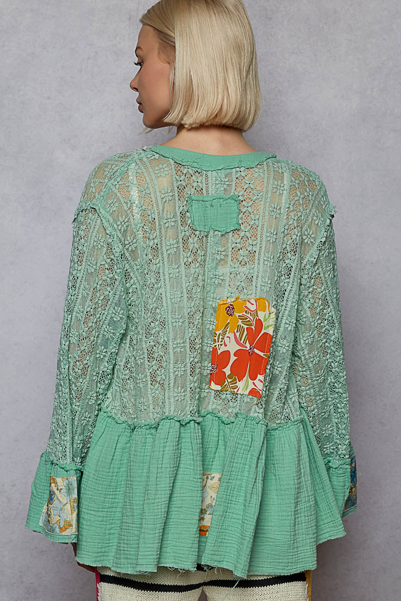 The Mint Lace & Floral Cardigan by POL