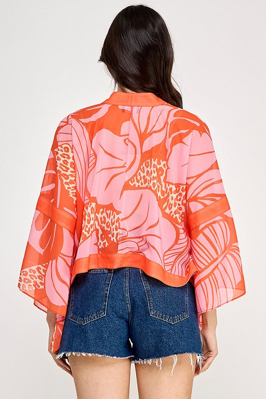 The Tropical Orange Kimono Top