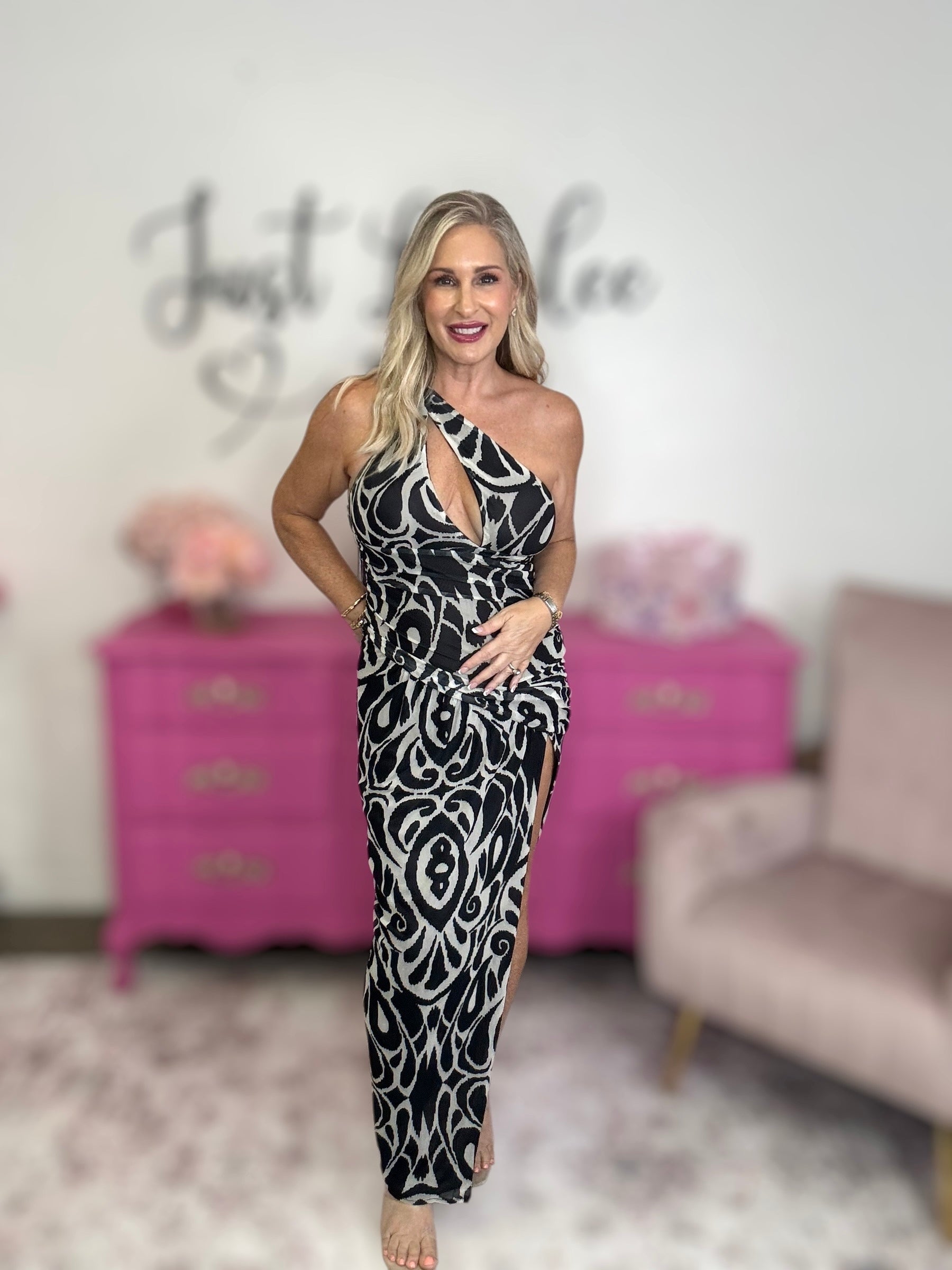 The Black Swirl Mesh Midi Dress