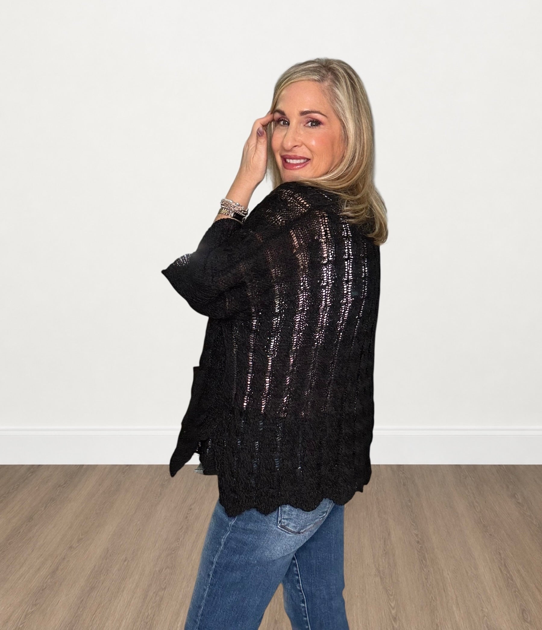 Open-Front Cable Knit Cardigan Sweater by Pol
