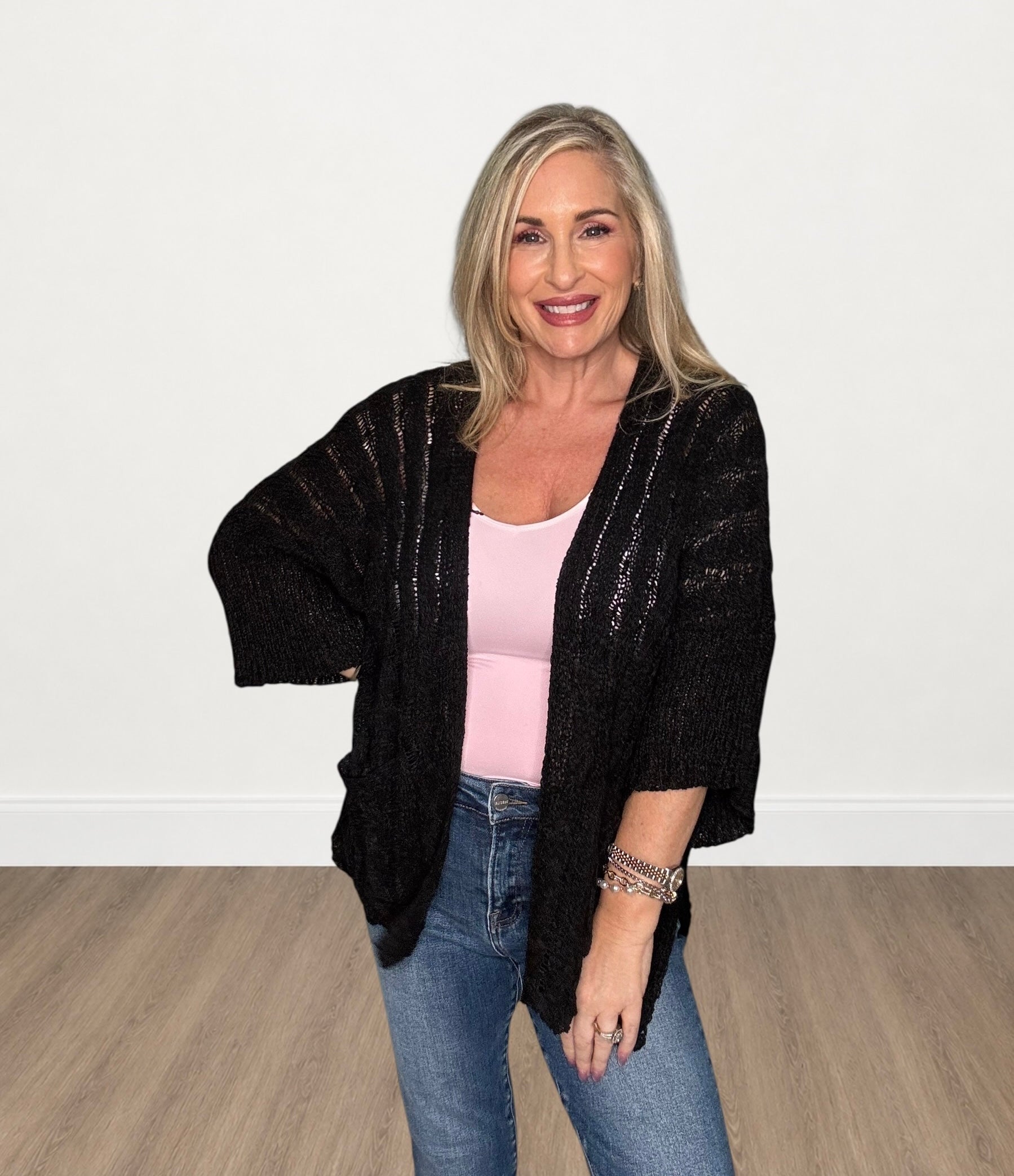 Open-Front Cable Knit Cardigan Sweater by Pol