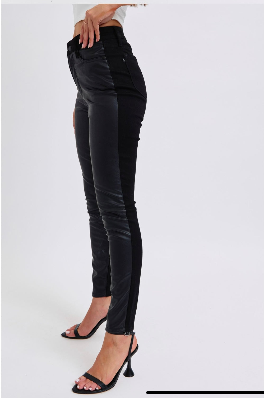 Judy Blue Half Faux Leather/Denim Jeans