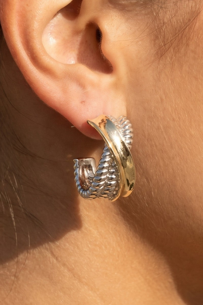 Gold Dipped Two Tone X Twist Earrings