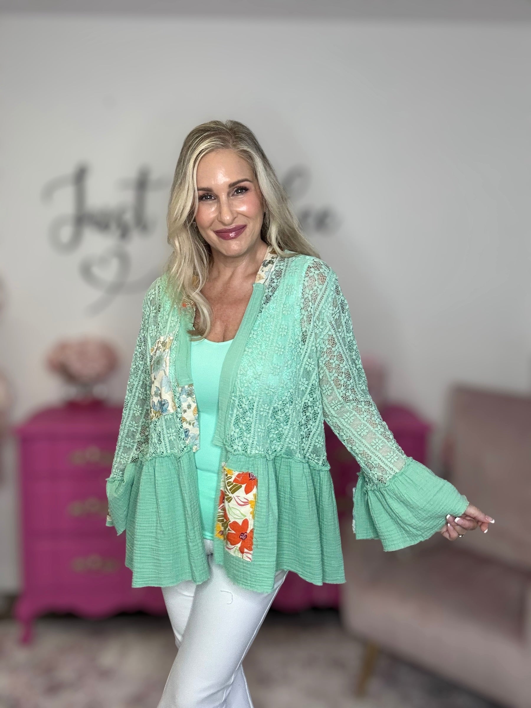 The Mint Lace & Floral Cardigan by POL