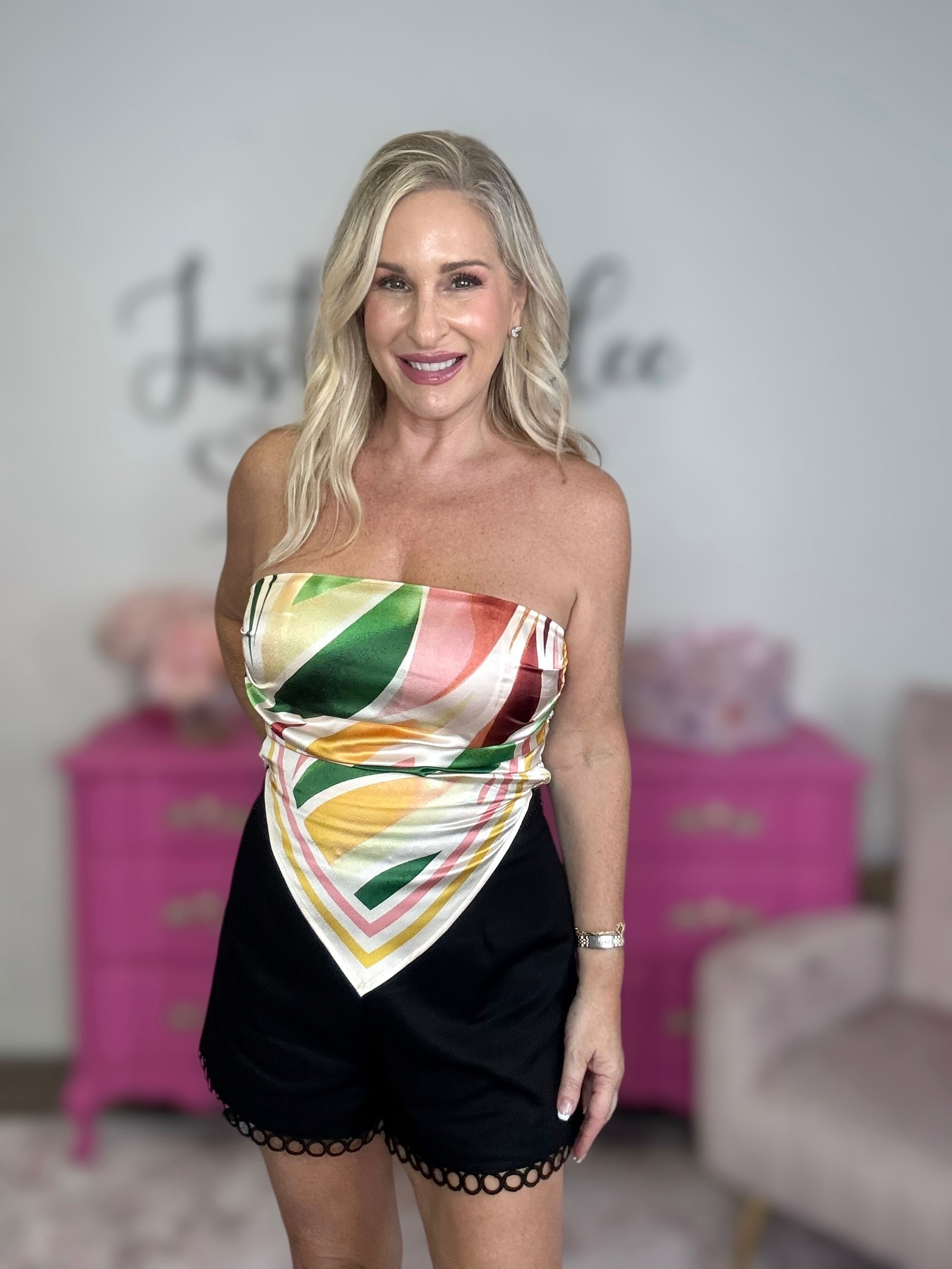 The Strapless Tropical Scarf Top