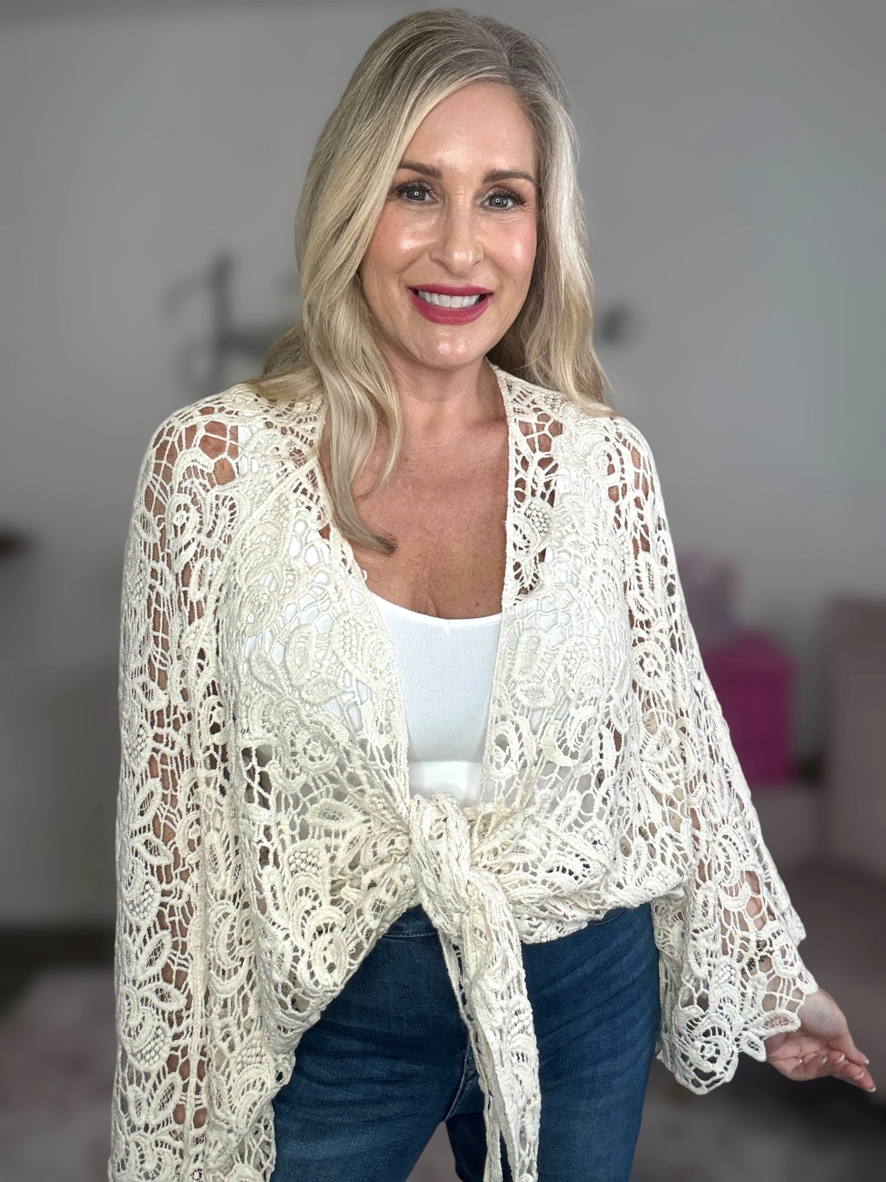 The Crochet Floral Kimono Wrap Top