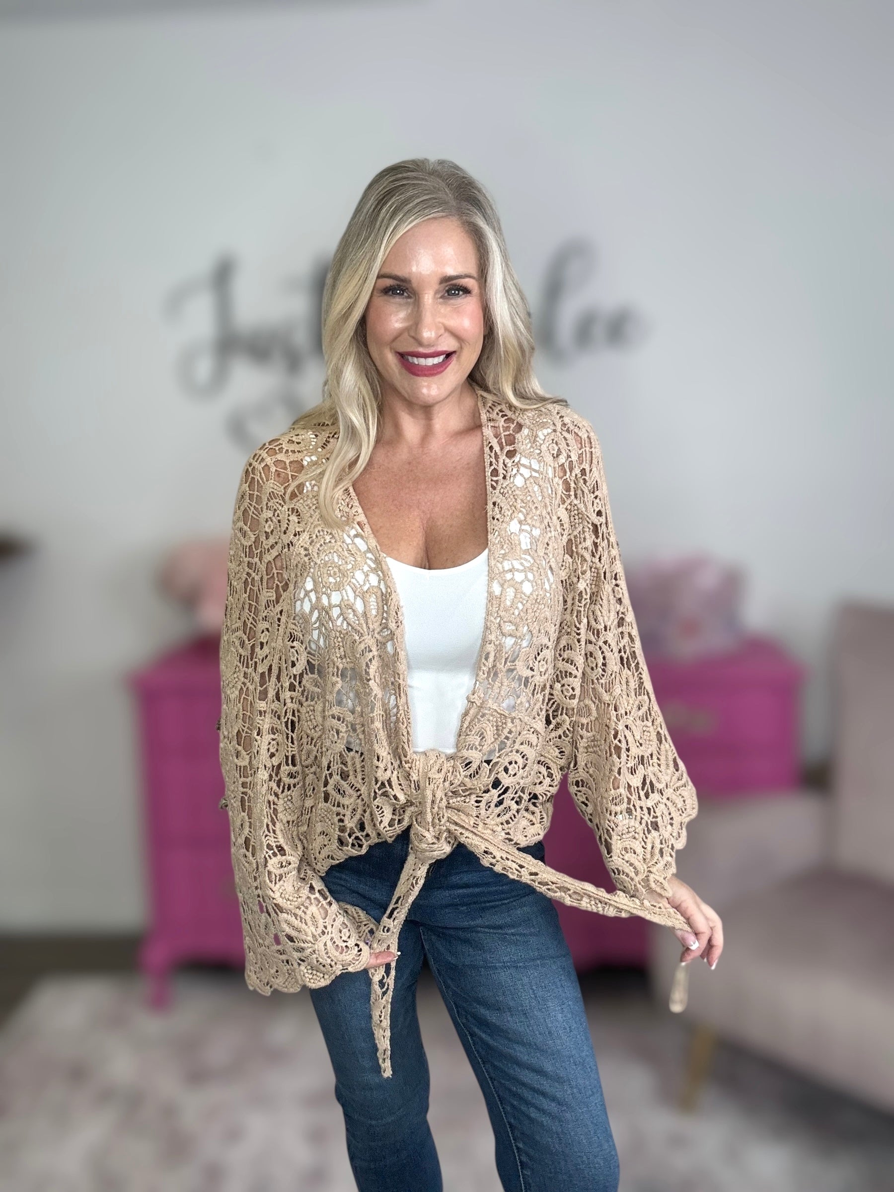 The Crochet Floral Kimono Wrap Top
