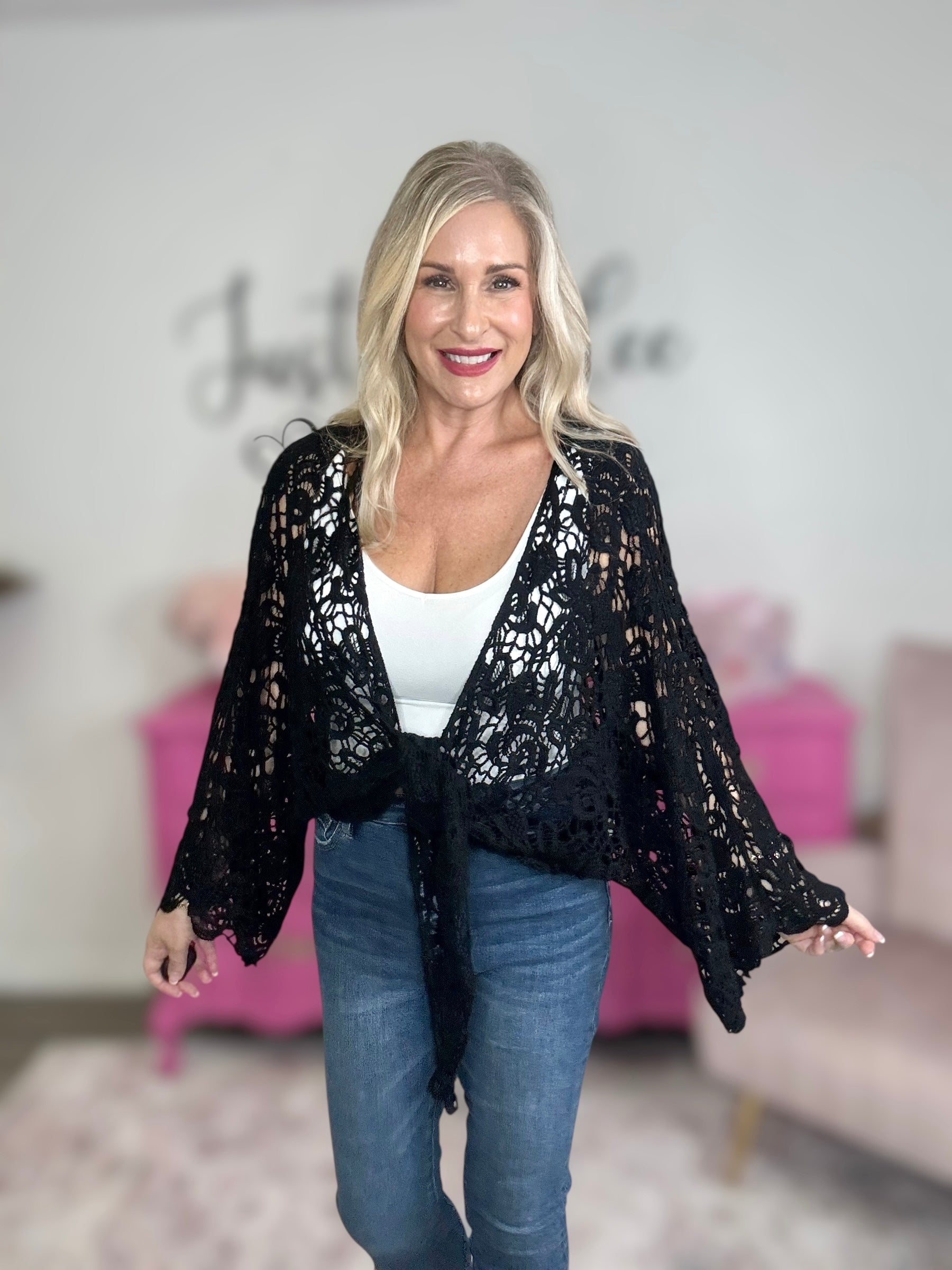 The Crochet Floral Kimono Wrap Top