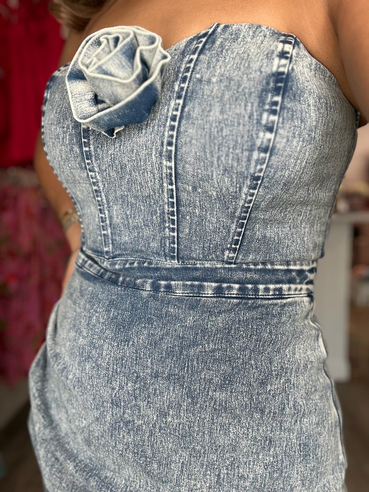 Acid Wash Denim Rose Romper