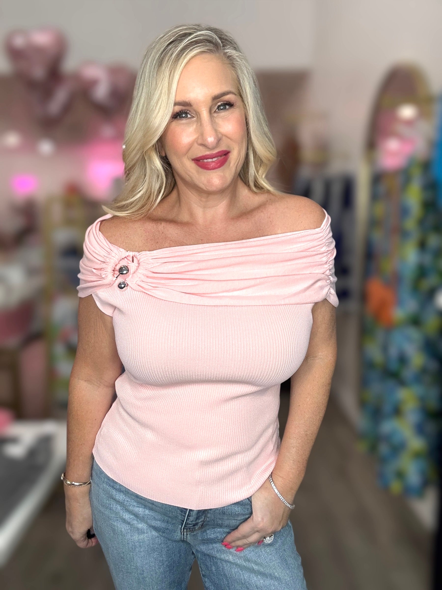 Off the Shoulder Pink Top