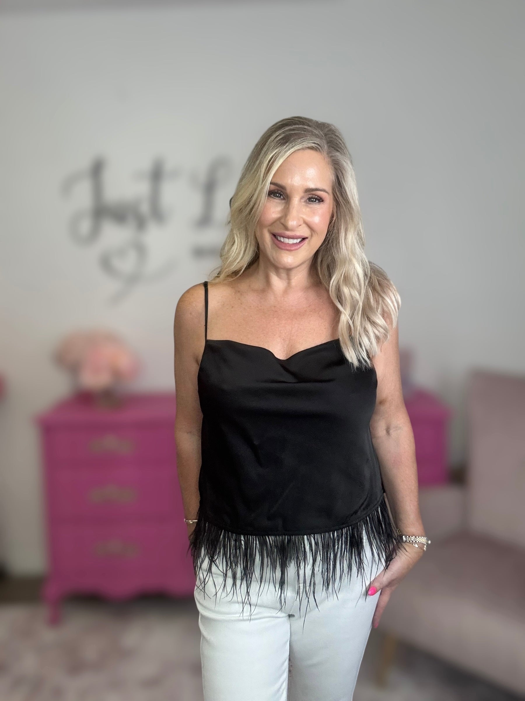 The Satin Feathered Cami Top