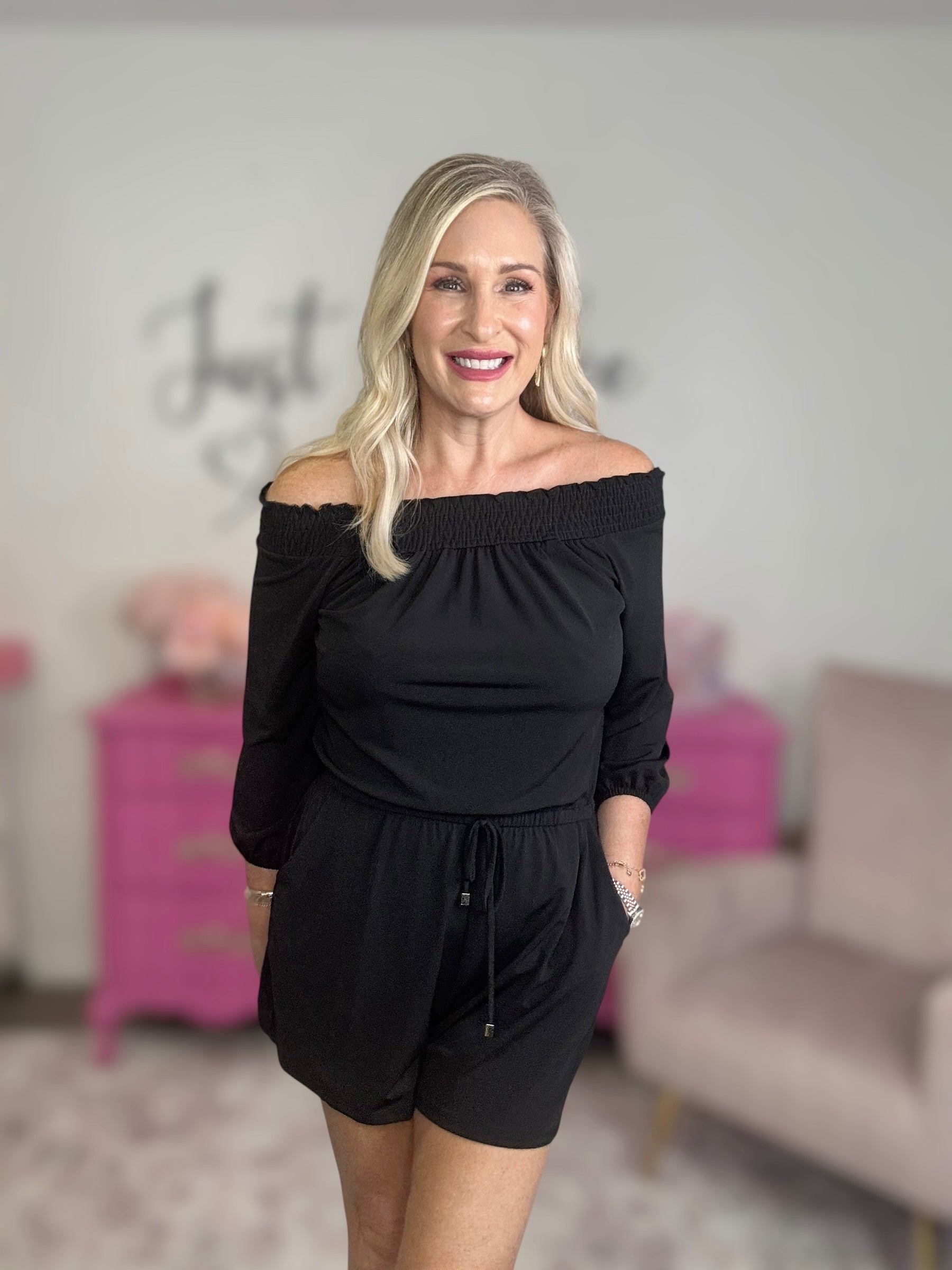 The Black Off The Shoulder Romper