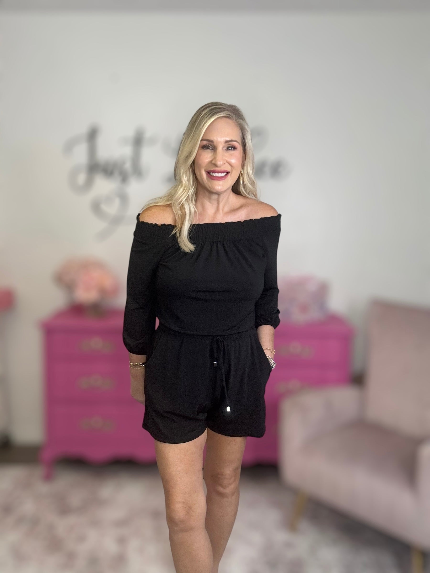 The Black Off The Shoulder Romper