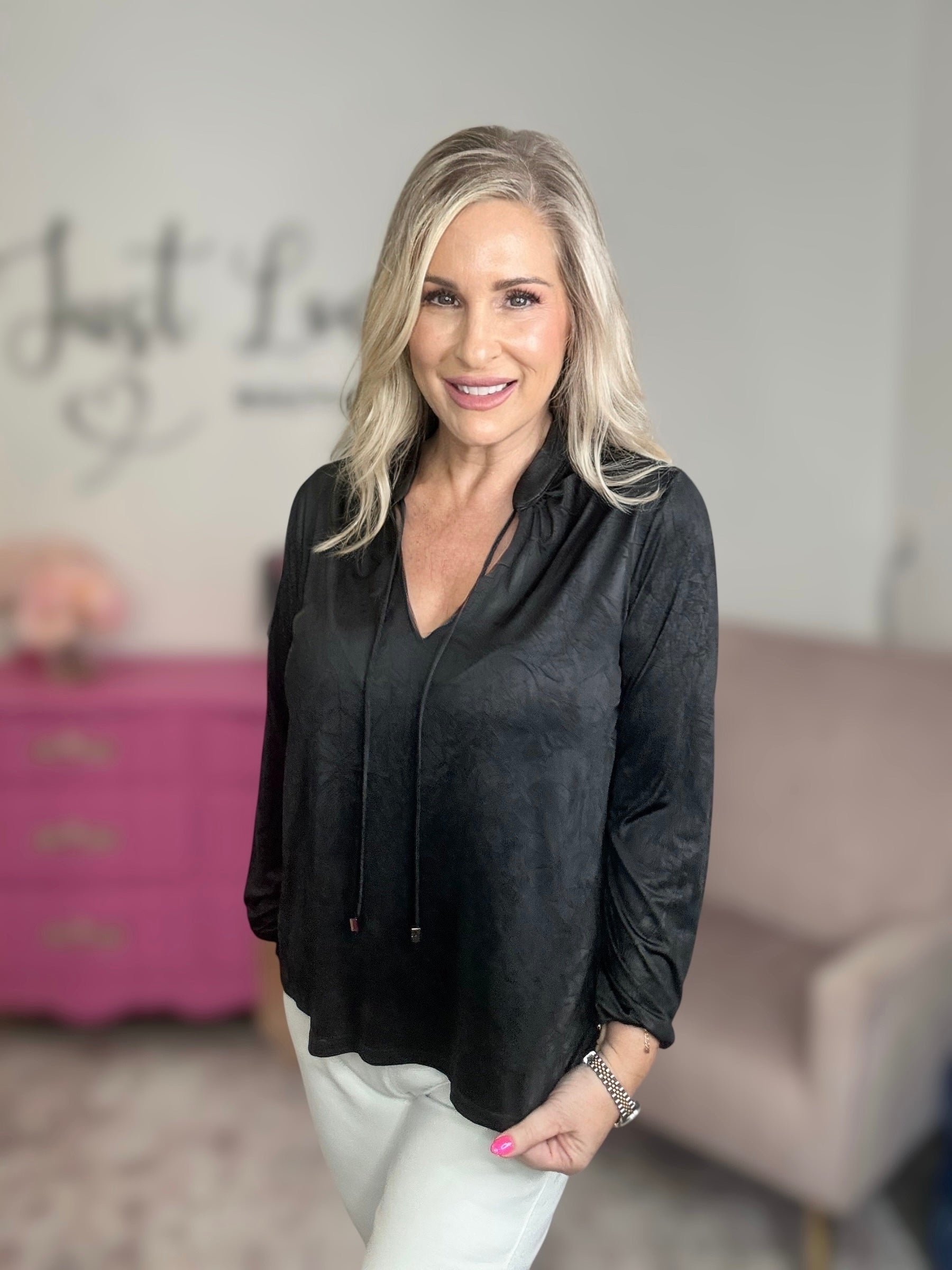 The Black Printed Long Sleeve Top