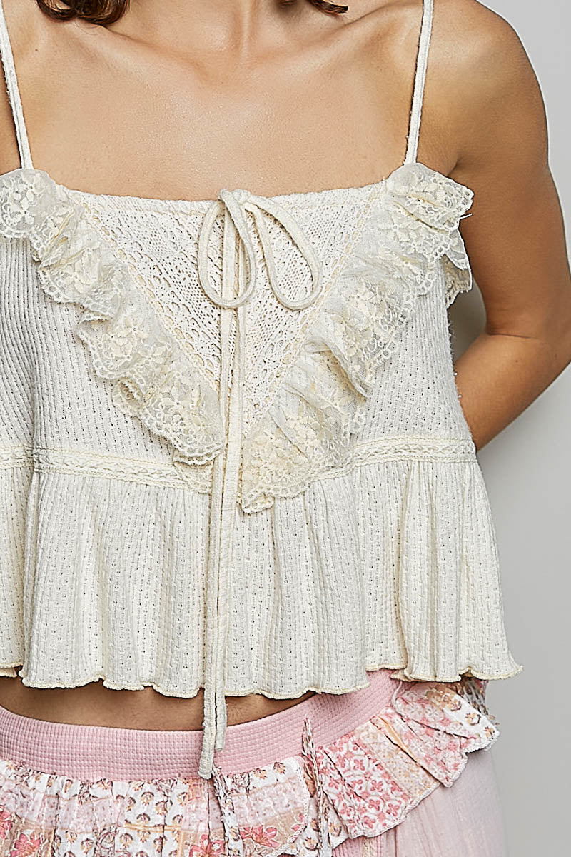 Lace Trim Spaghetti Strap Camisole Top