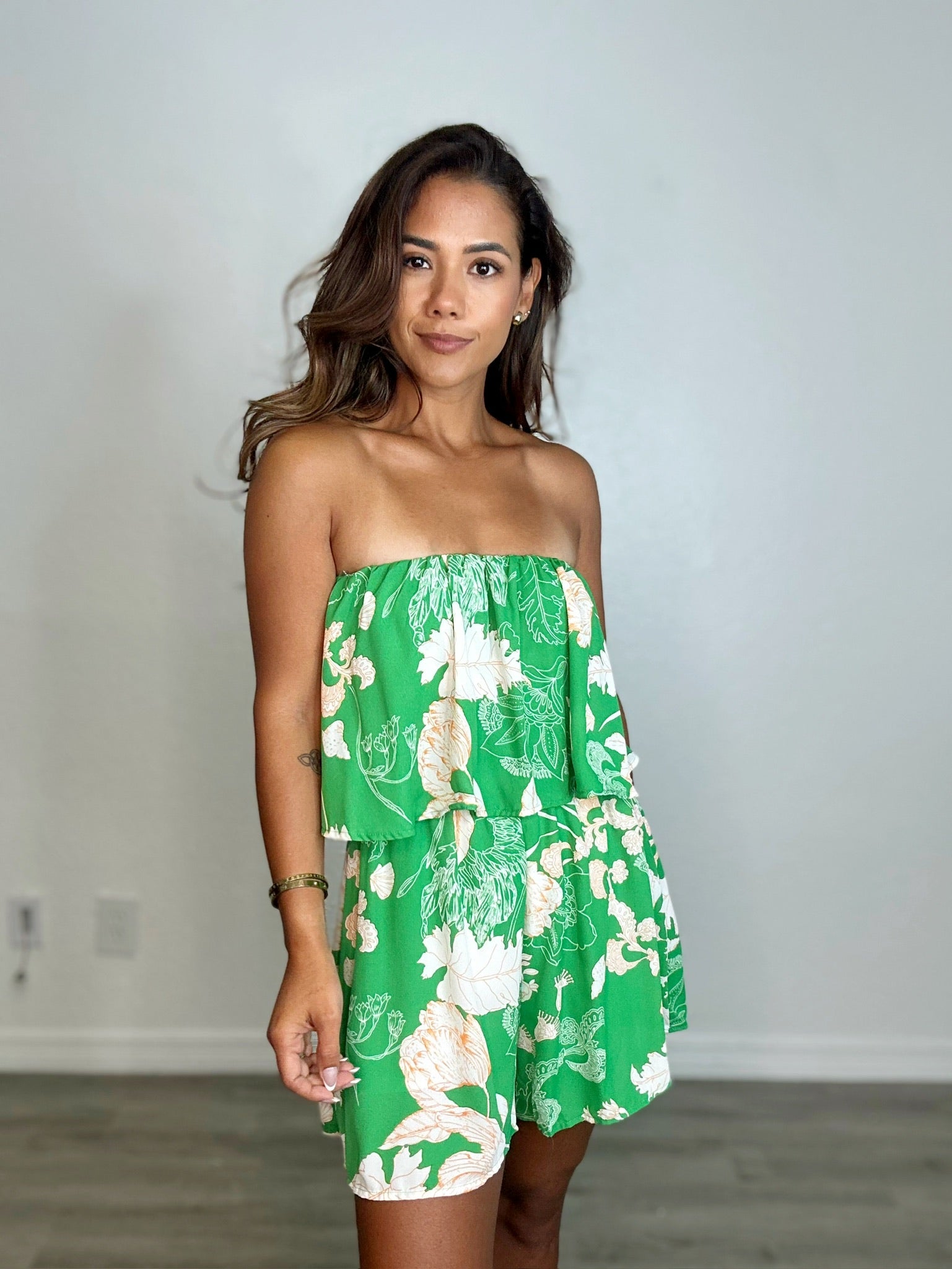 Printed Ruffled Tube Romper