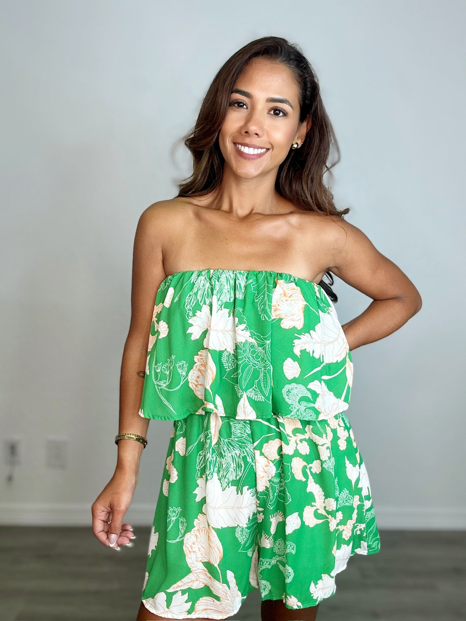 Printed Ruffled Tube Romper