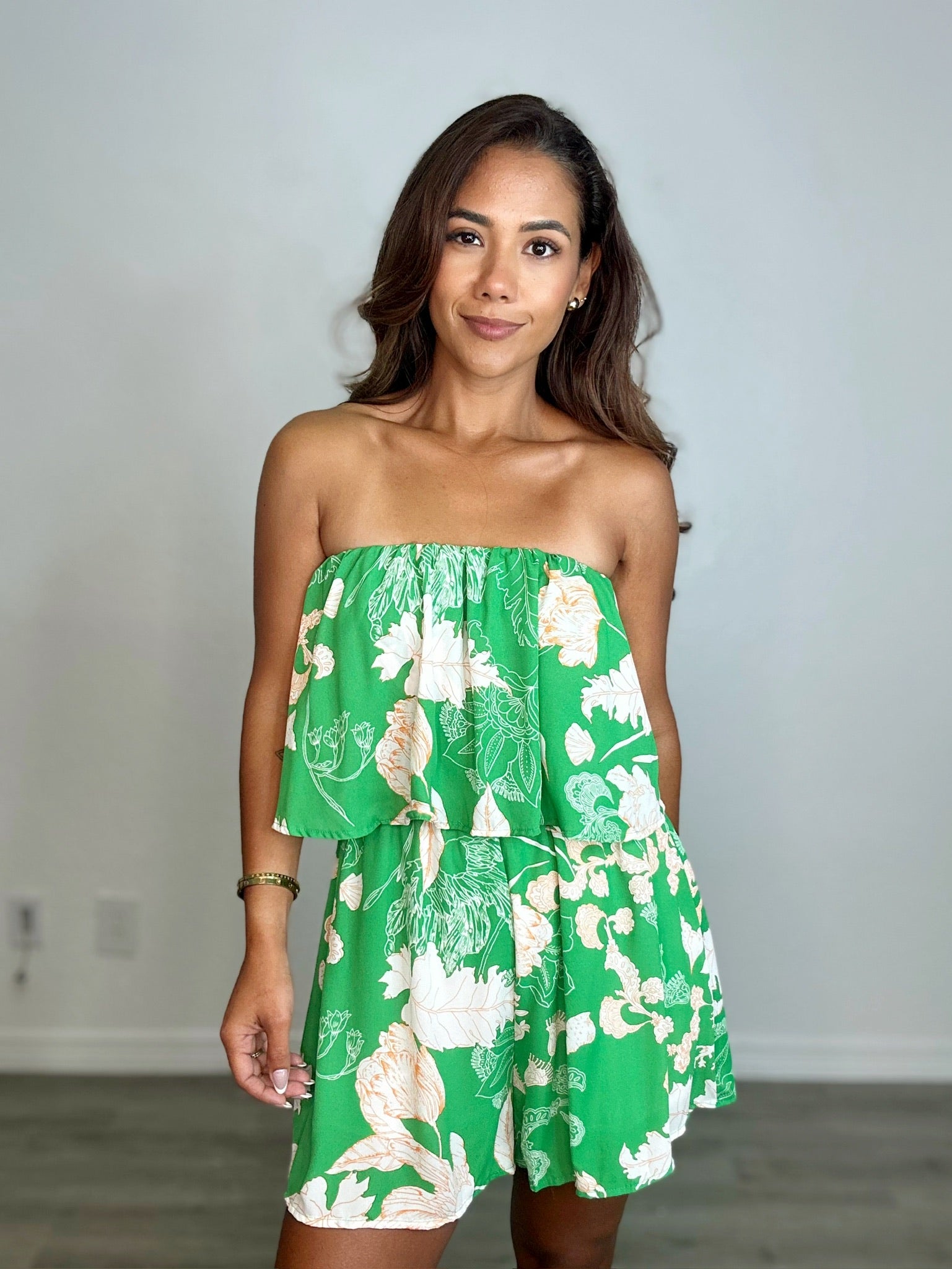 Printed Ruffled Tube Romper