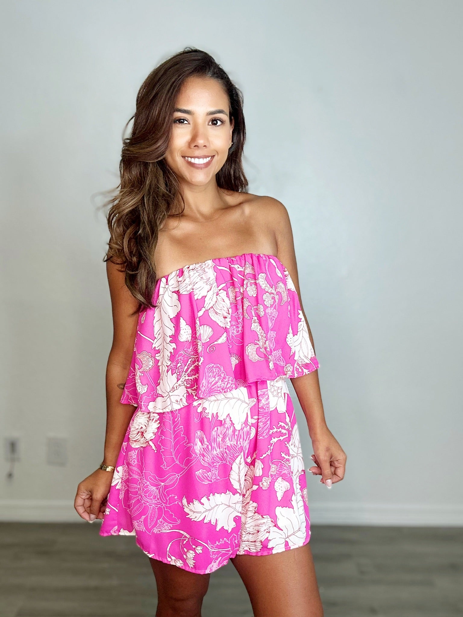 Printed Ruffled Tube Romper