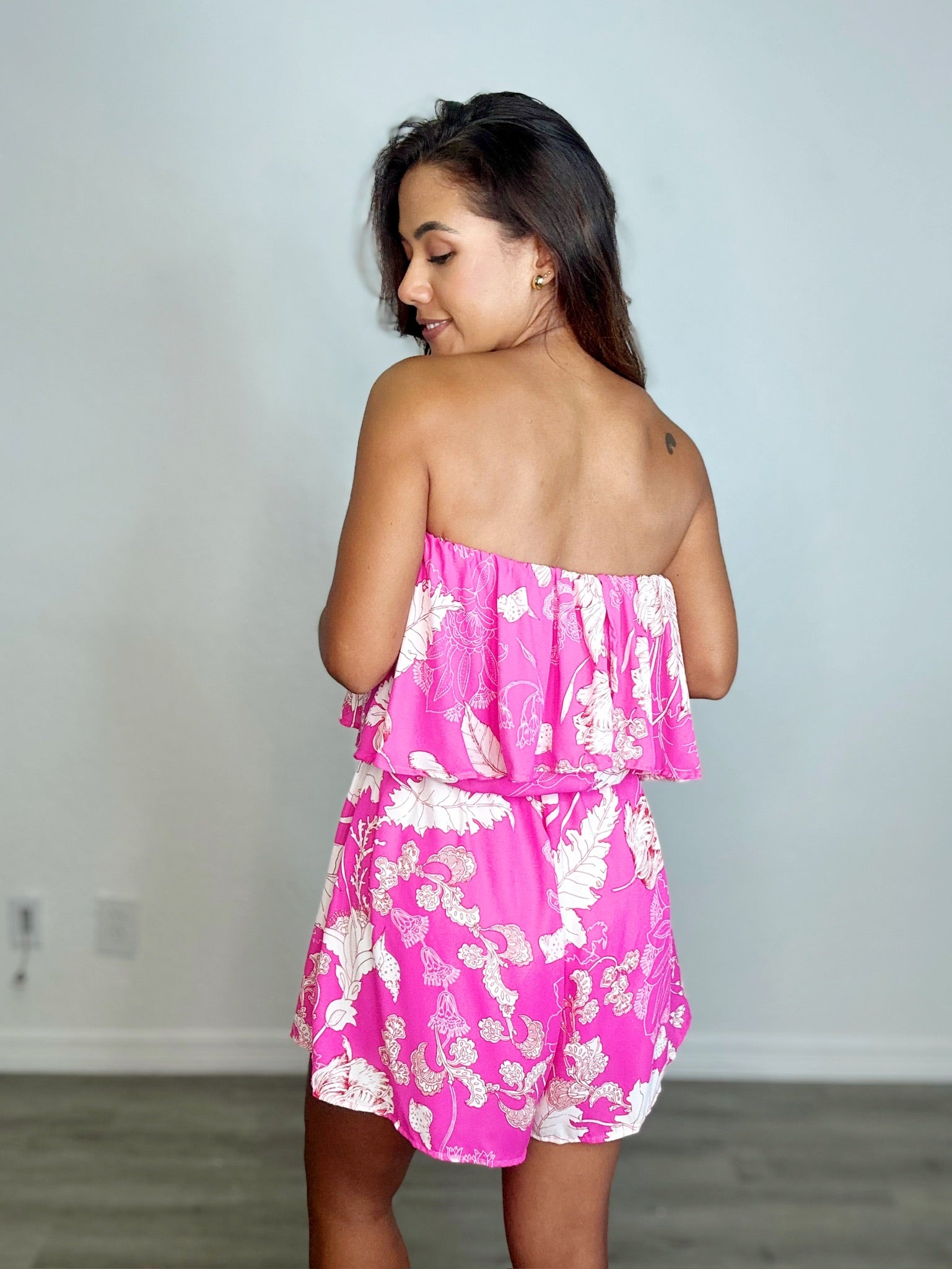 Printed Ruffled Tube Romper