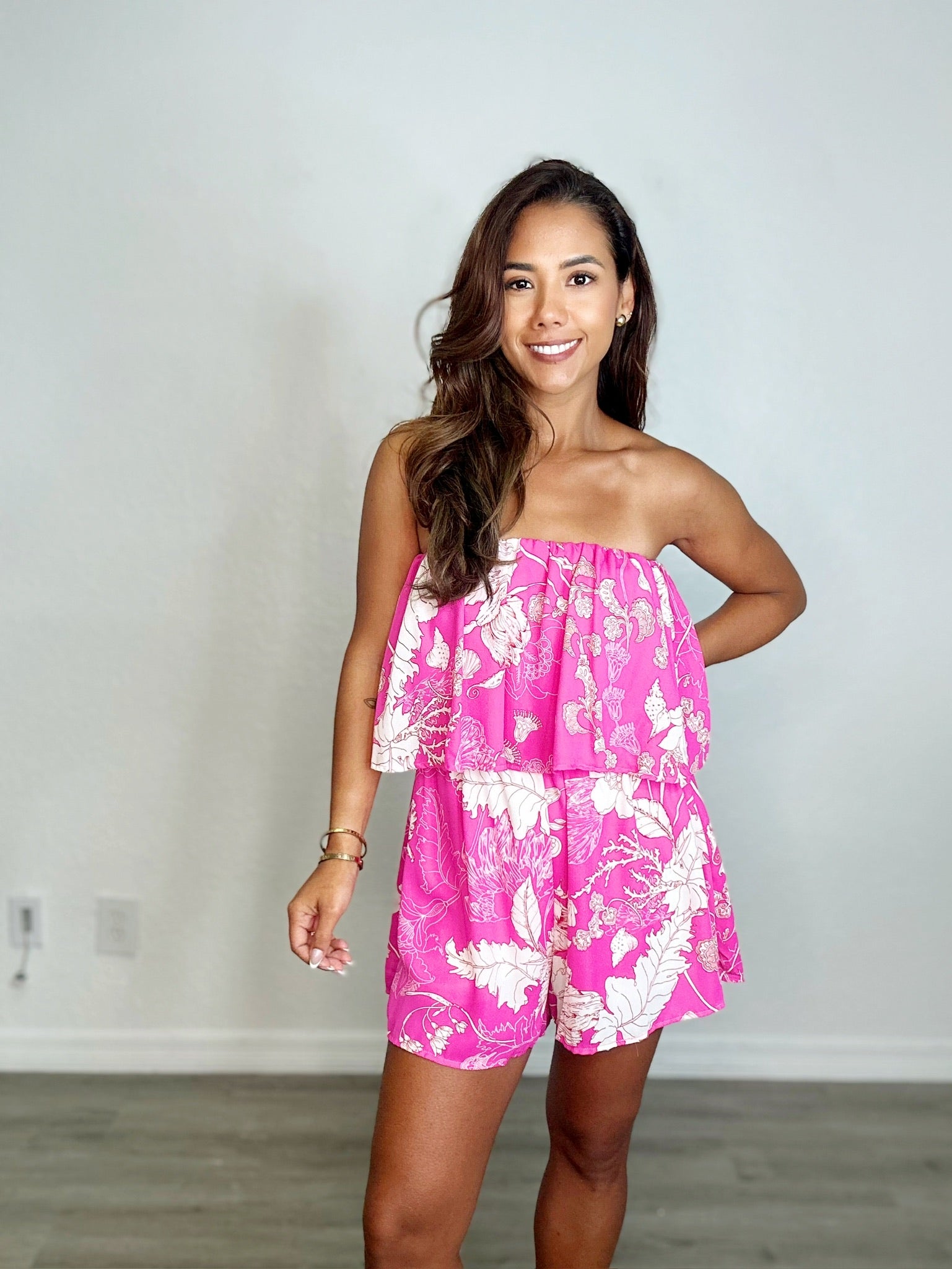 Printed Ruffled Tube Romper